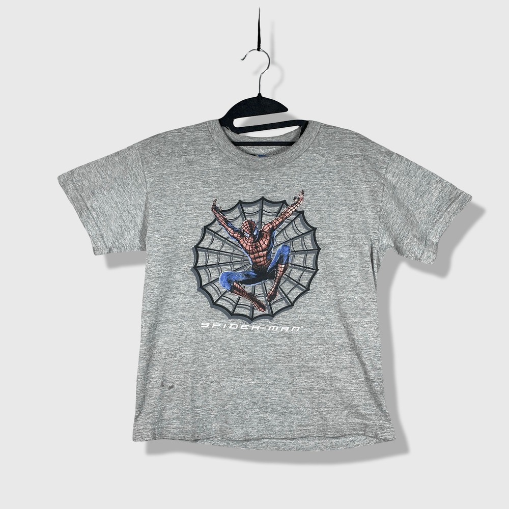 Alstyle Spiderman Graphic T-Shirt Kids Medium Gray Marvel Y2K Superhero Tee